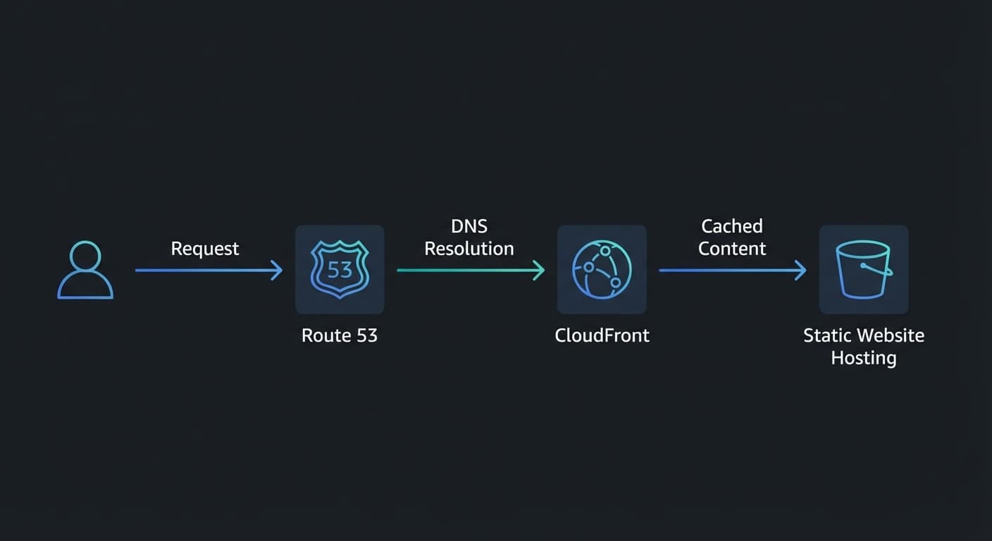 Architecture diagram for a static portfolio website using S3, CloudFront, and Route 53