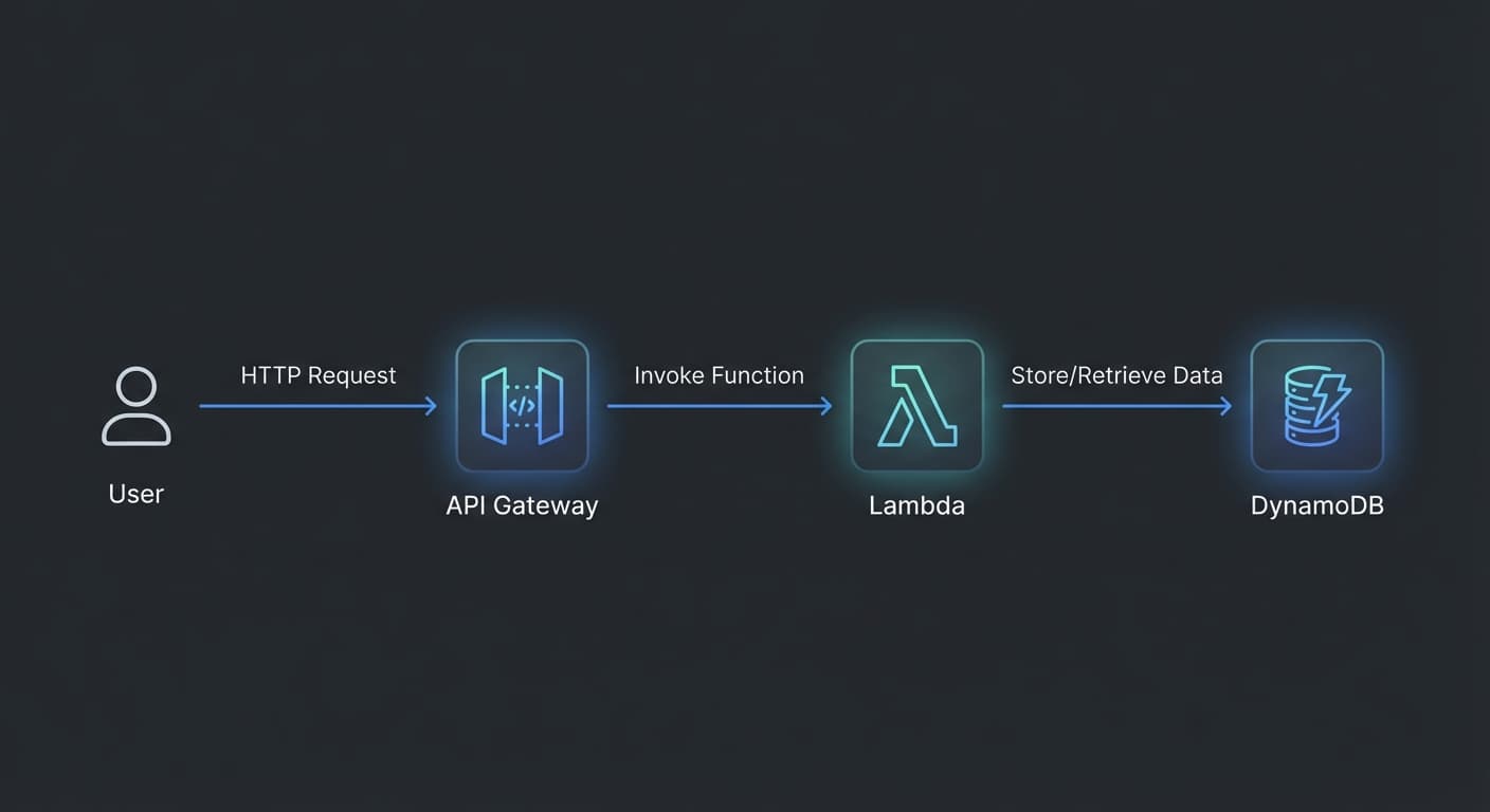 Architecture diagram for a serverless API with API Gateway, Lambda, and DynamoDB
