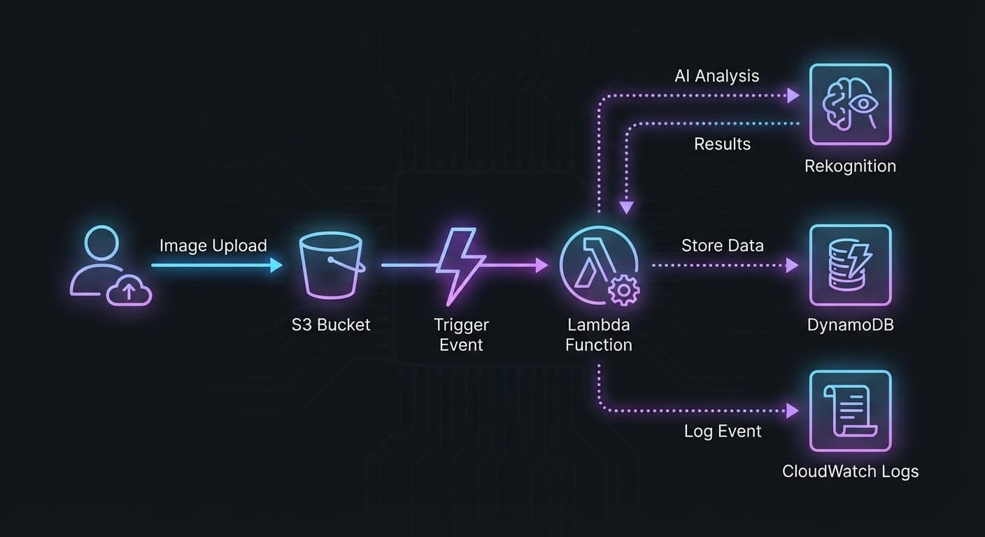 Architecture diagram for an S3 image upload and processing pipeline with Lambda