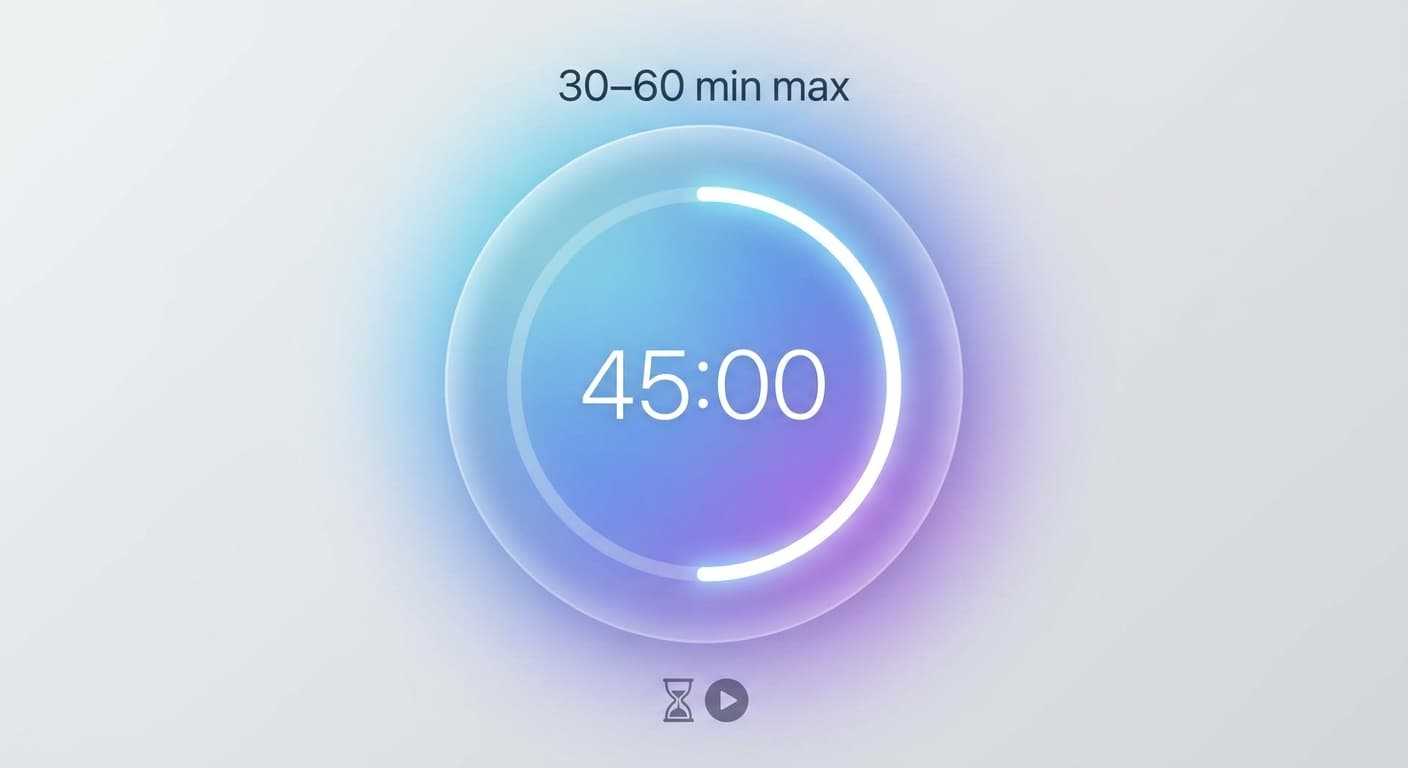 Timer graphic illustrating a 30 to 60 minute study limit before an AWS exam